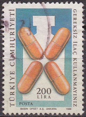 z vendido TURQUIA Turkia 1988 Scott 2400 Sello Salud Lucha contra las drogas usado 